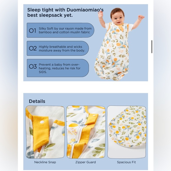 DuoMiaoMiao Muslin Baby Sleep Sack size 0-6 months - Picture 12 of 13